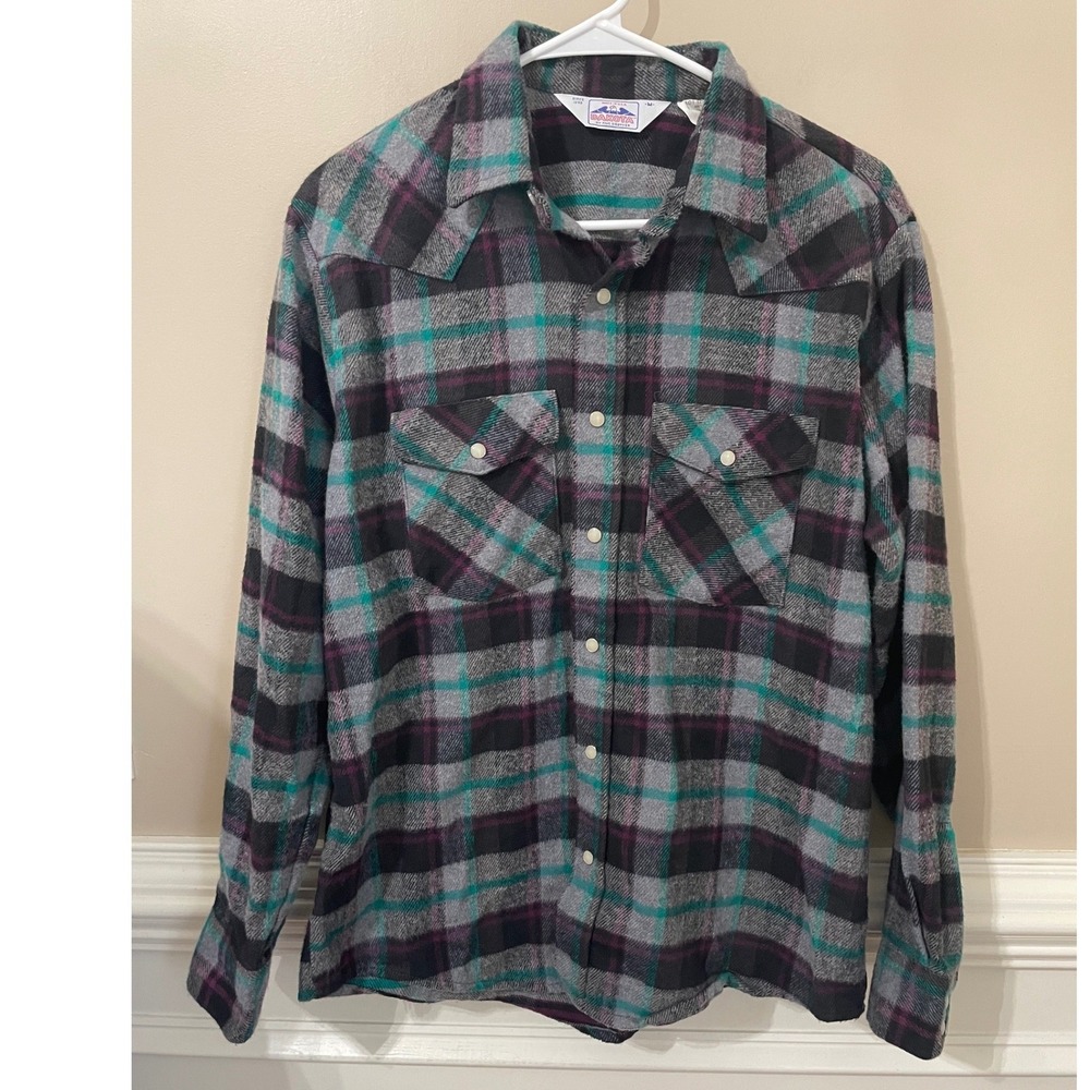Dakota by Five Brother Vtg 80s Flannel Western Pearl Snap Shirt USA Made Size M